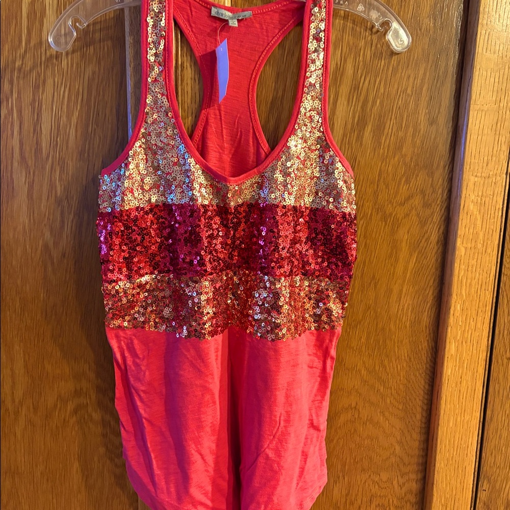 Charlotte Russe pink sequin racer back tank top, women’s sz small, NWT